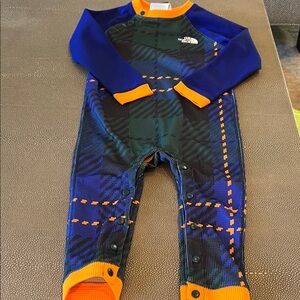 The North Face Kids Plaid Blue and Orange Footie. NWOT